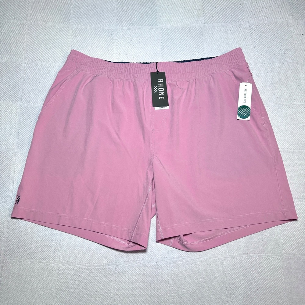 NEW Rhone Mako Short Mens 2XL 7" Unlined 4-Way Stretch Training Pink Salt